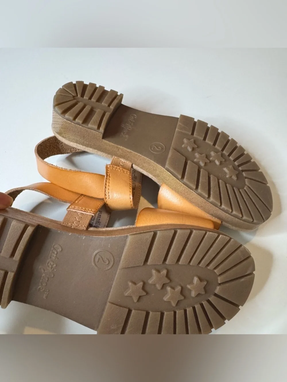 Cat & Jack Toddler Girls Tan Sandals Size 2 Double Strap Velcro Comfort
